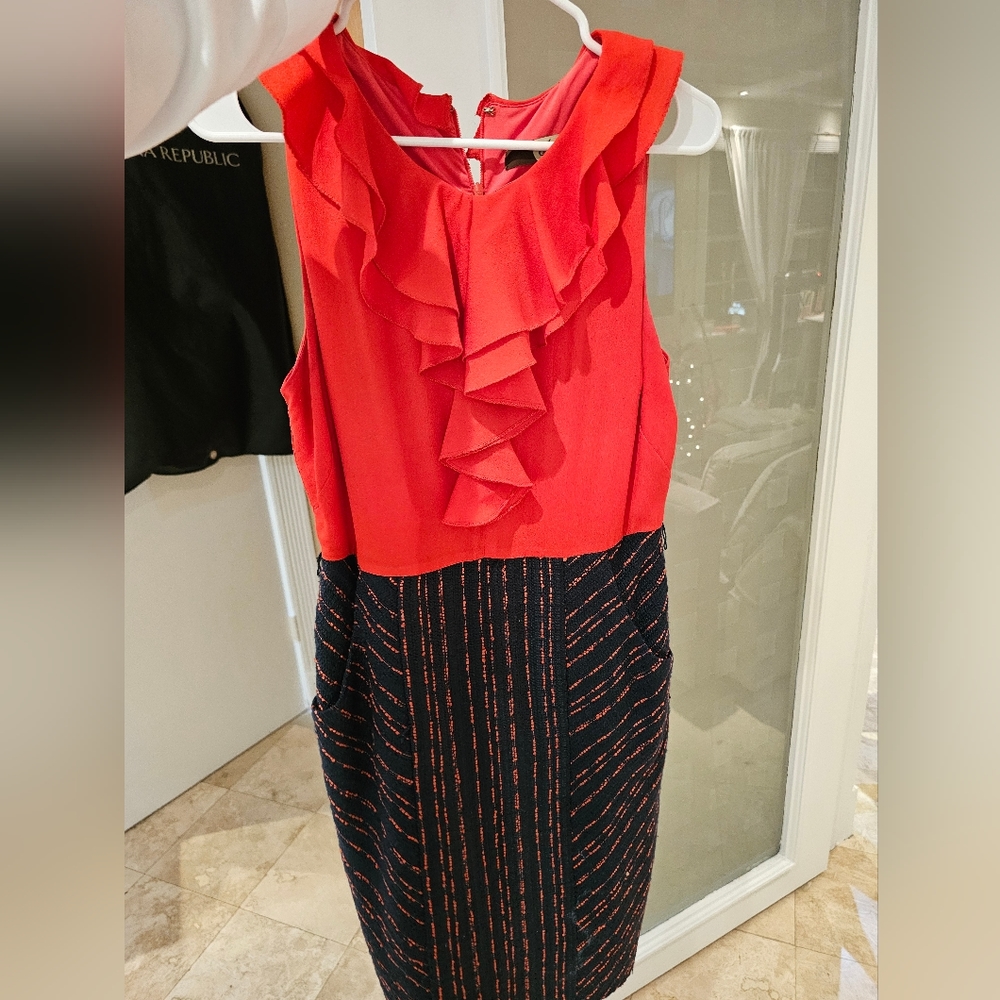 Eva Franco Bright Coral and Navy Dress - Picture 3 of 4